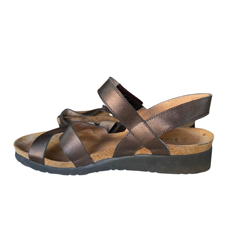 Naot‎ Radiant Copper Metallic Leather Wedge Sandals EU 40 US 9 Hook Loop Strappy - Picture 2 of 9